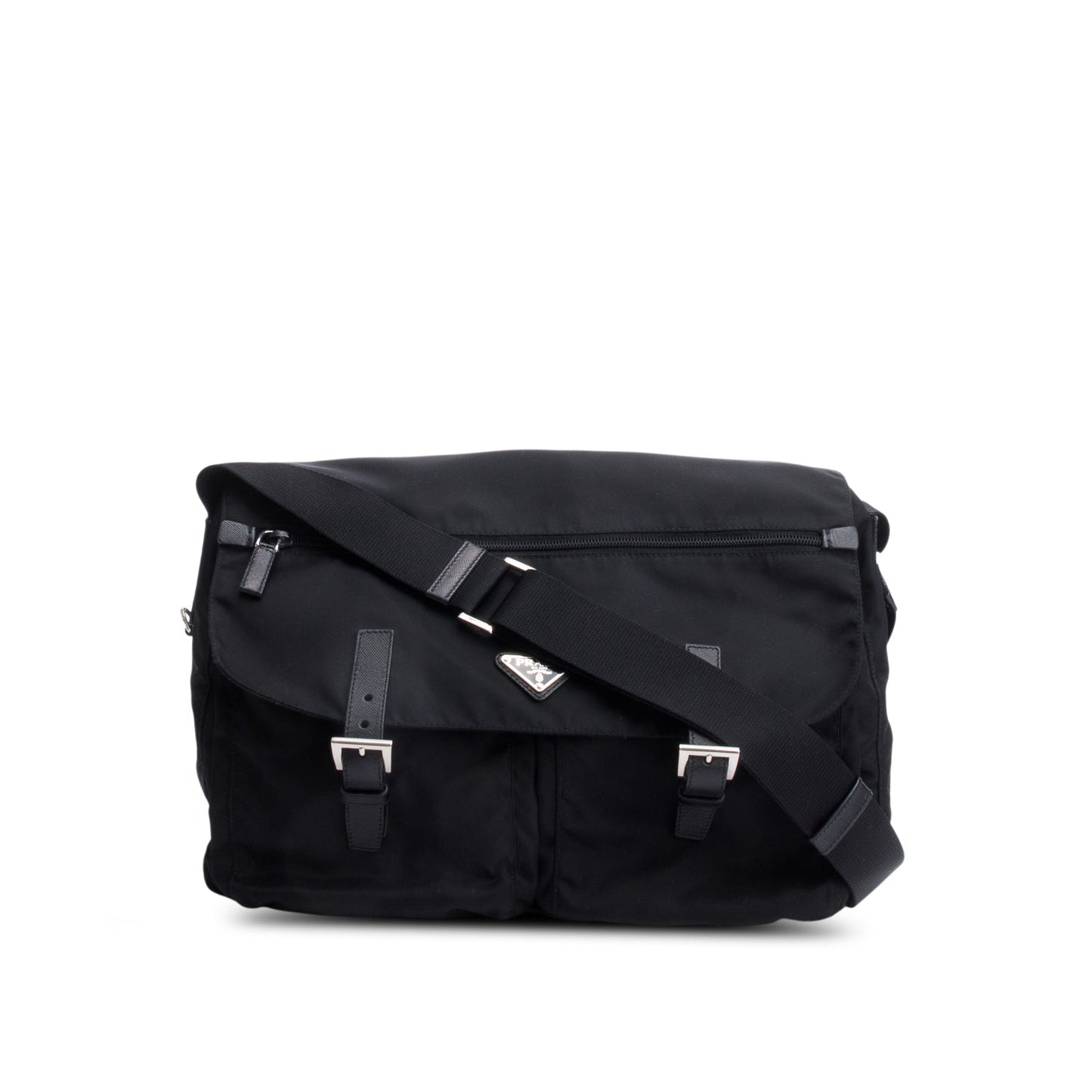 Prada Black Nylon Vela Sport Buckle Messenger Bag