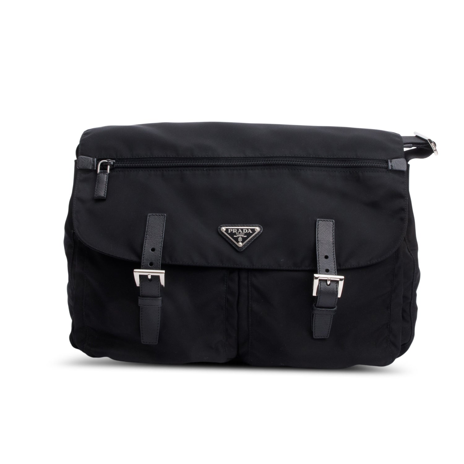 Prada Black Nylon Vela Sport Buckle Messenger Bag