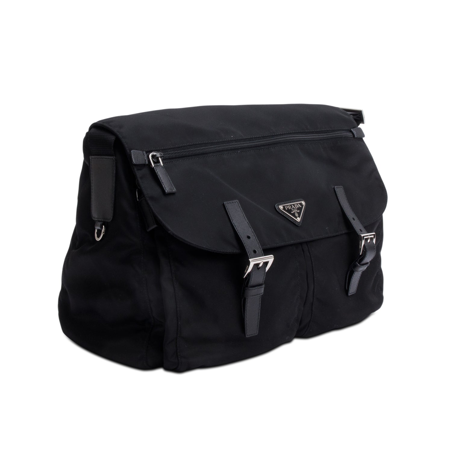 Prada Black Nylon Vela Sport Buckle Messenger Bag