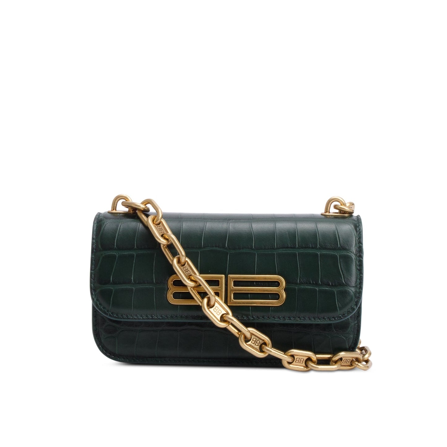 Balenciaga Green Croc-Embossed Leather XS Gossip Flap Bag