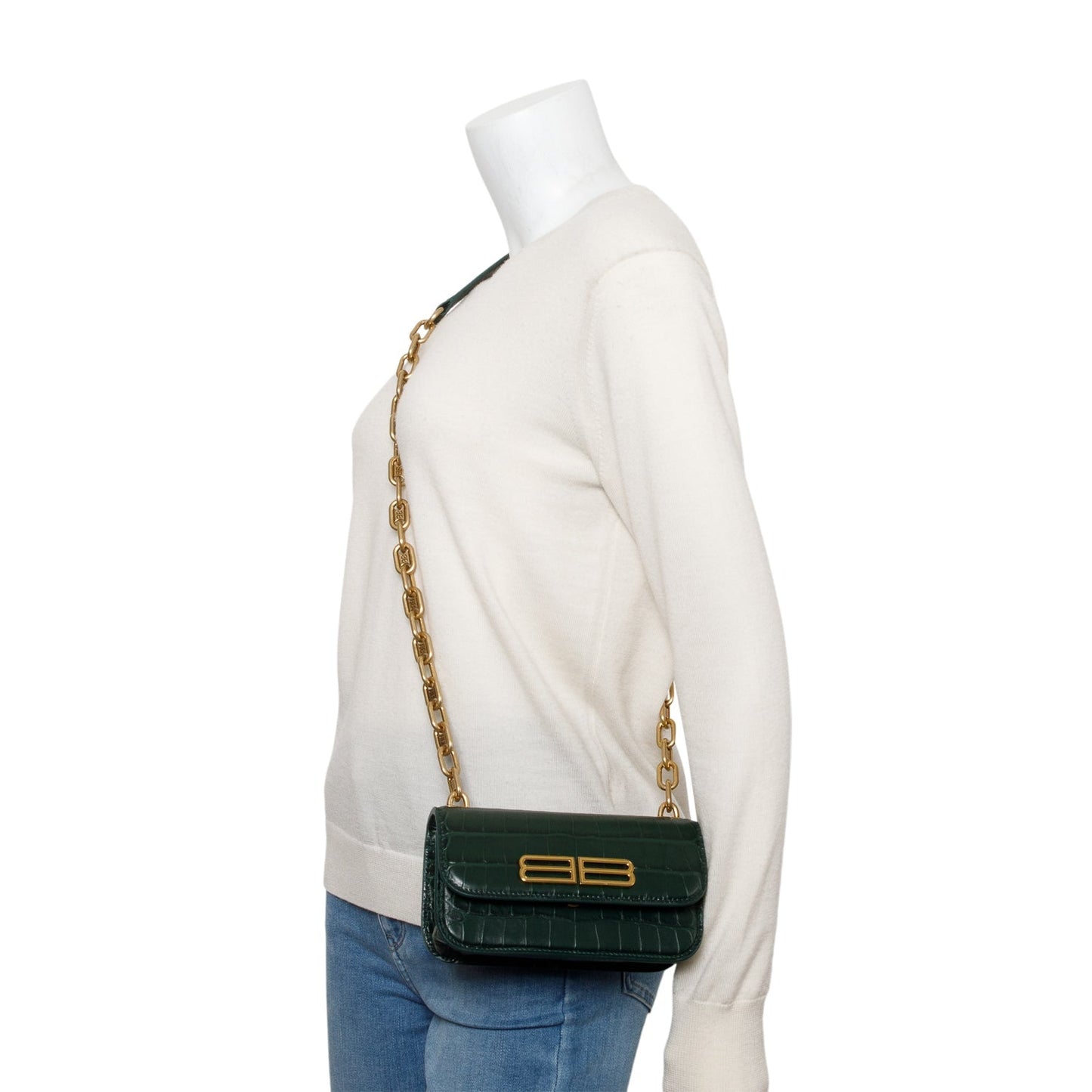 Balenciaga Green Croc-Embossed Leather XS Gossip Flap Bag