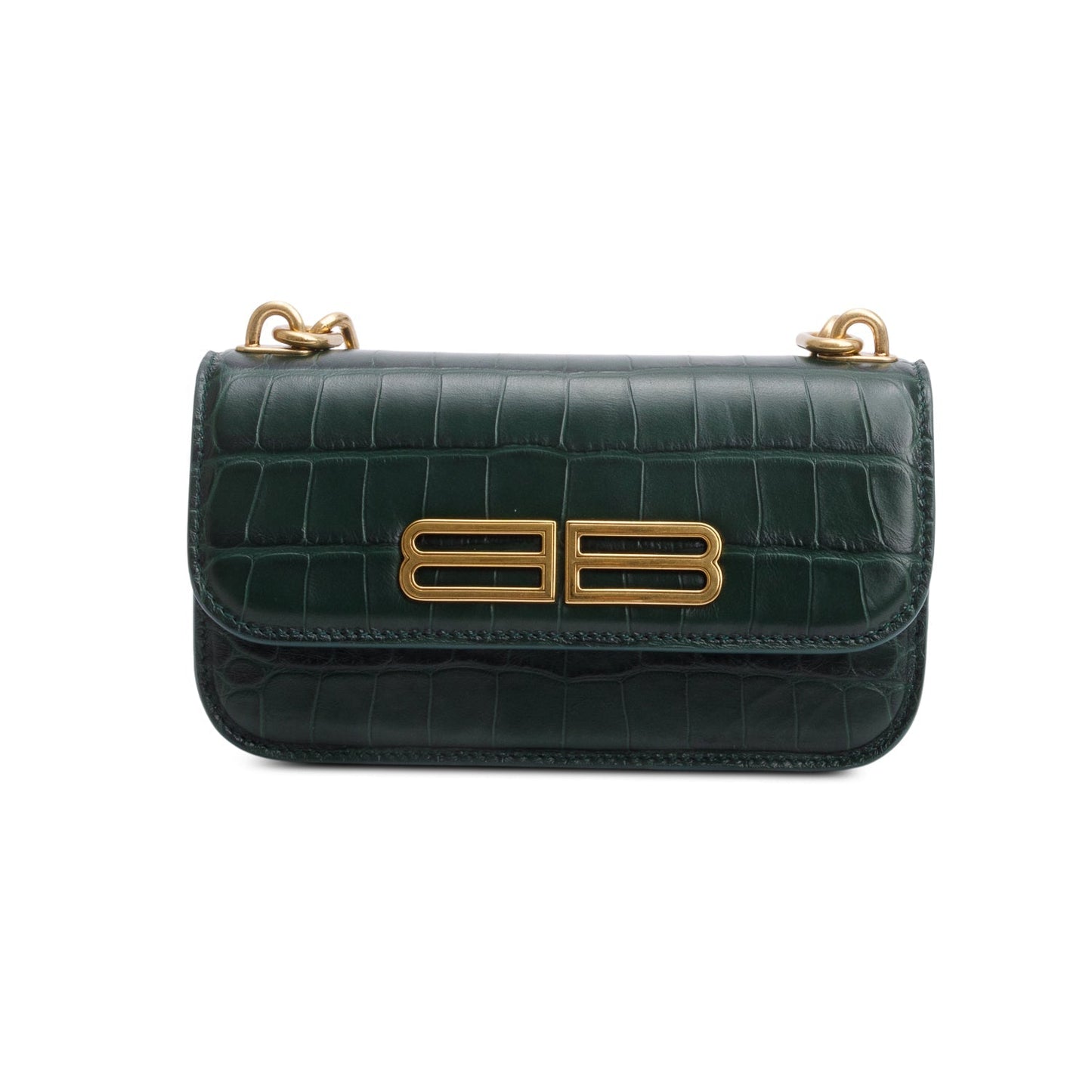 Balenciaga Green Croc-Embossed Leather XS Gossip Flap Bag