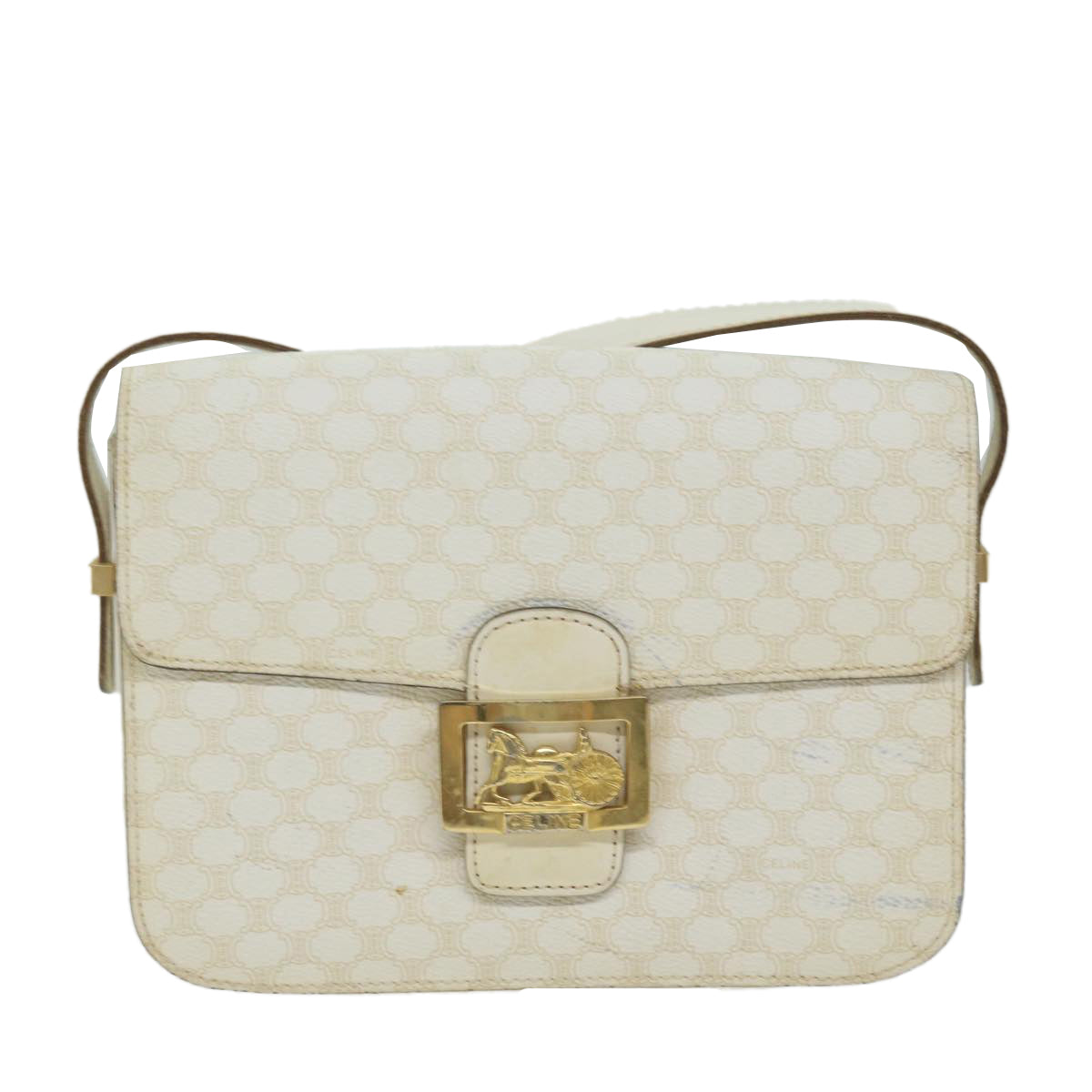 Luxury CELINE Macadam Canvas Shoulder Bag PVC Leather Whe 62462