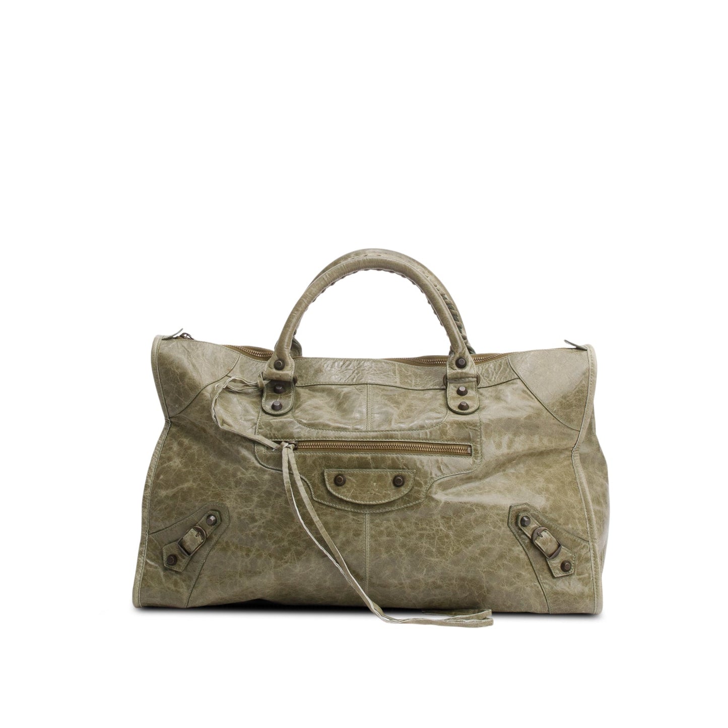 Balenciaga Green Arena Lambskin Leather Large Motorcycle Work Bag