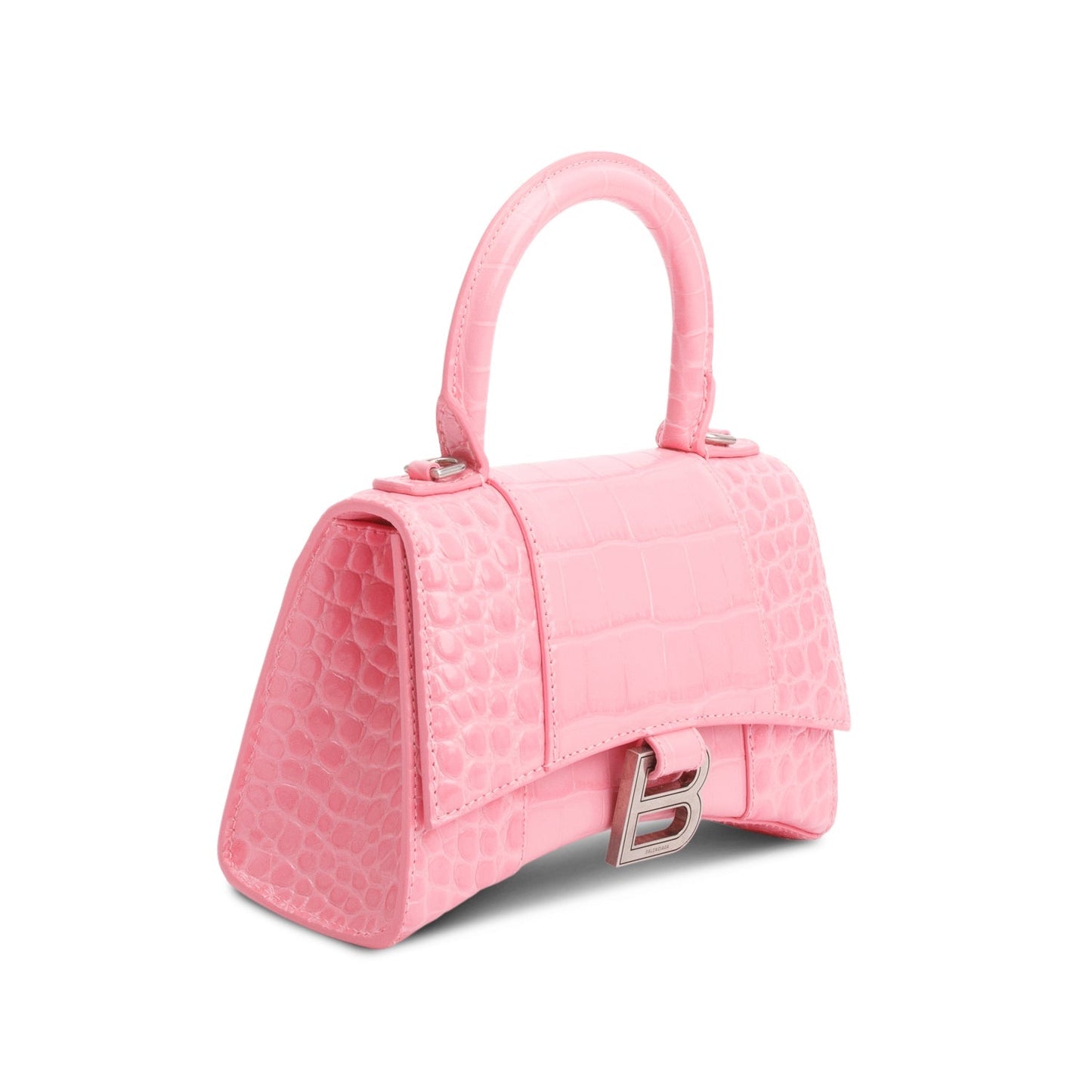 Balenciaga Pink Croc-Embossed Leather XS Hourglass Top Handle Bag