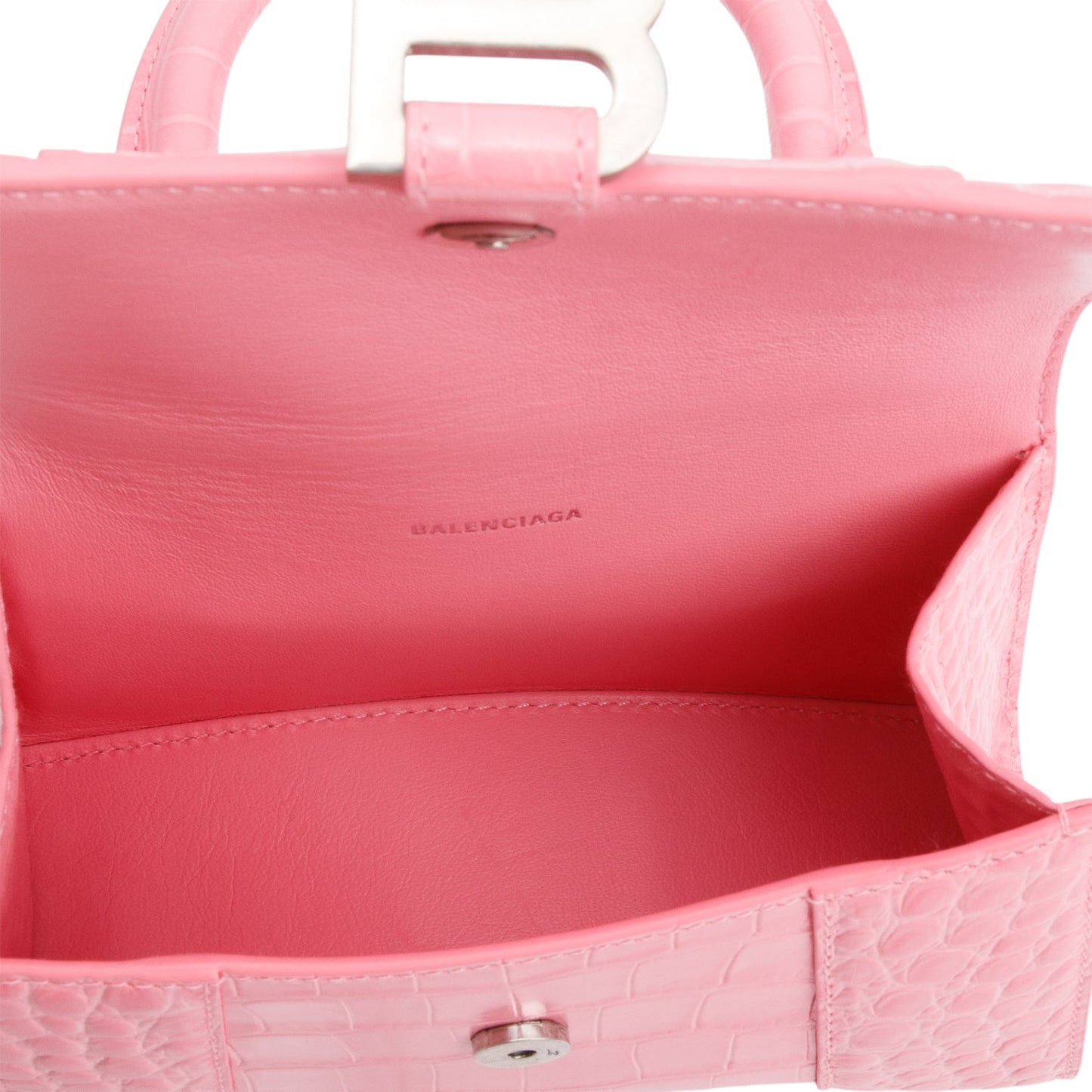 Balenciaga Pink Croc-Embossed Leather XS Hourglass Top Handle Bag