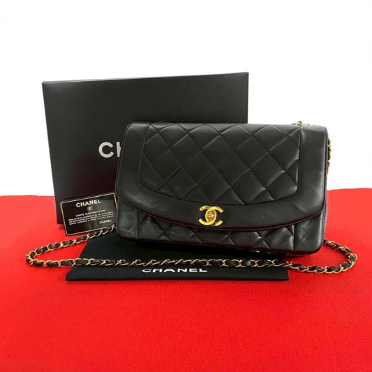 CHANEL Shoulder Bag lambskin black COCO Mark Matrasse Diana flap Women
