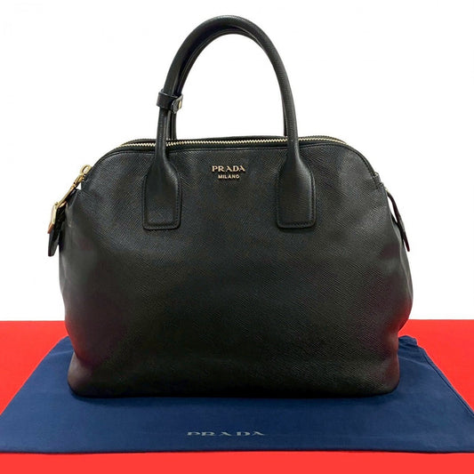 PRADA Handbag leather black PRADA logoMetal Women