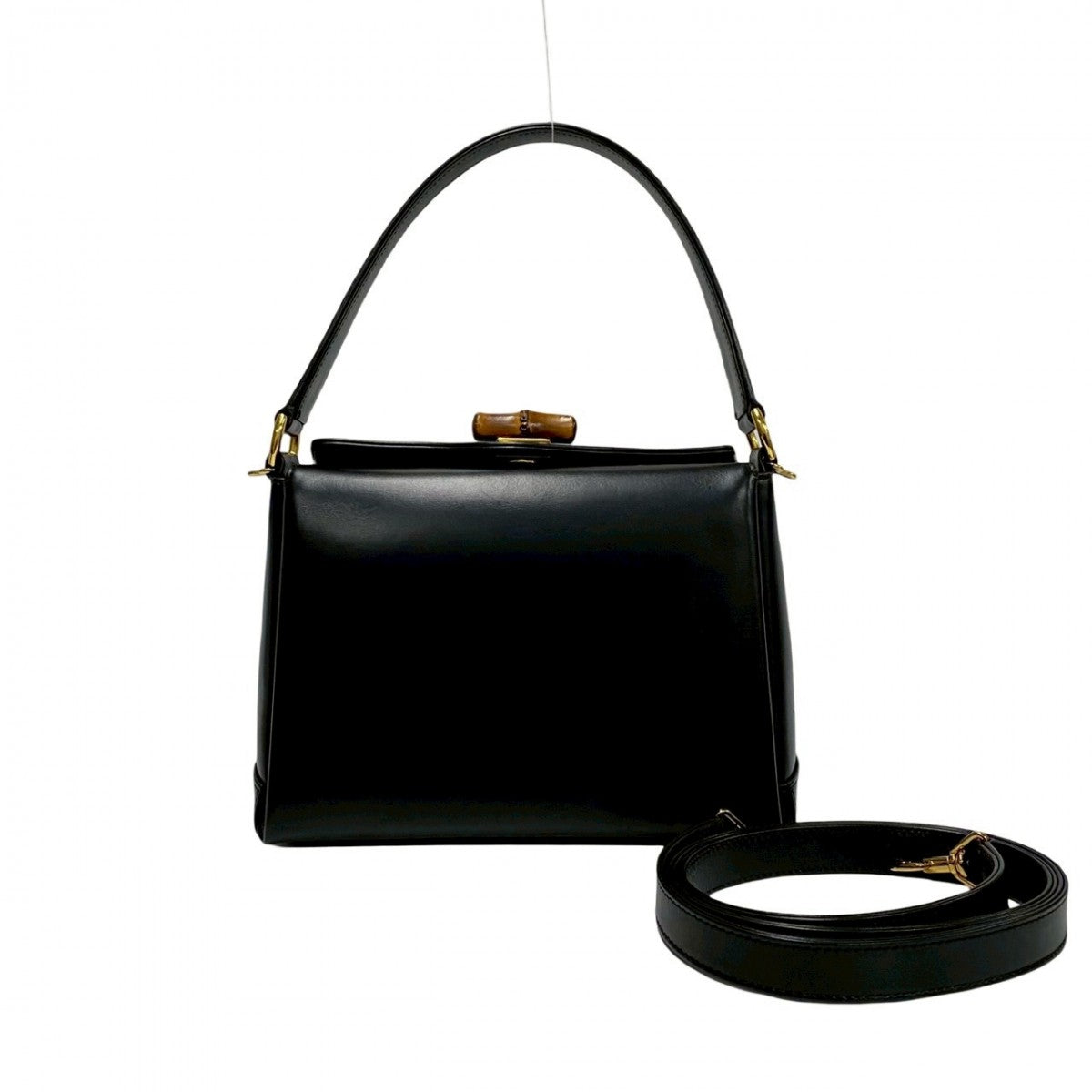 GUCCI Shoulder Bag leather black Bamboo Women