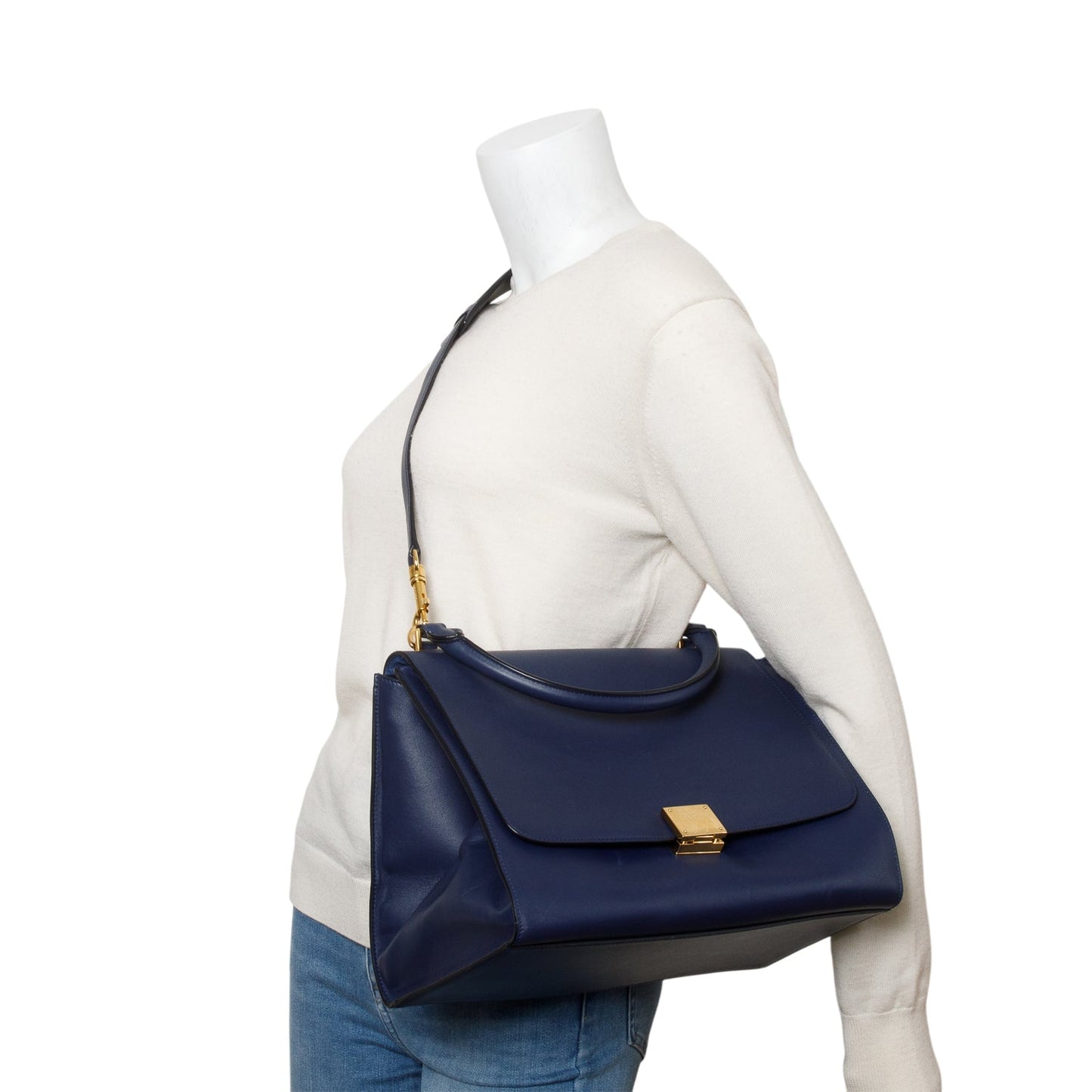 Celine Blue Calfskin Leather Medium Trapeze Bag