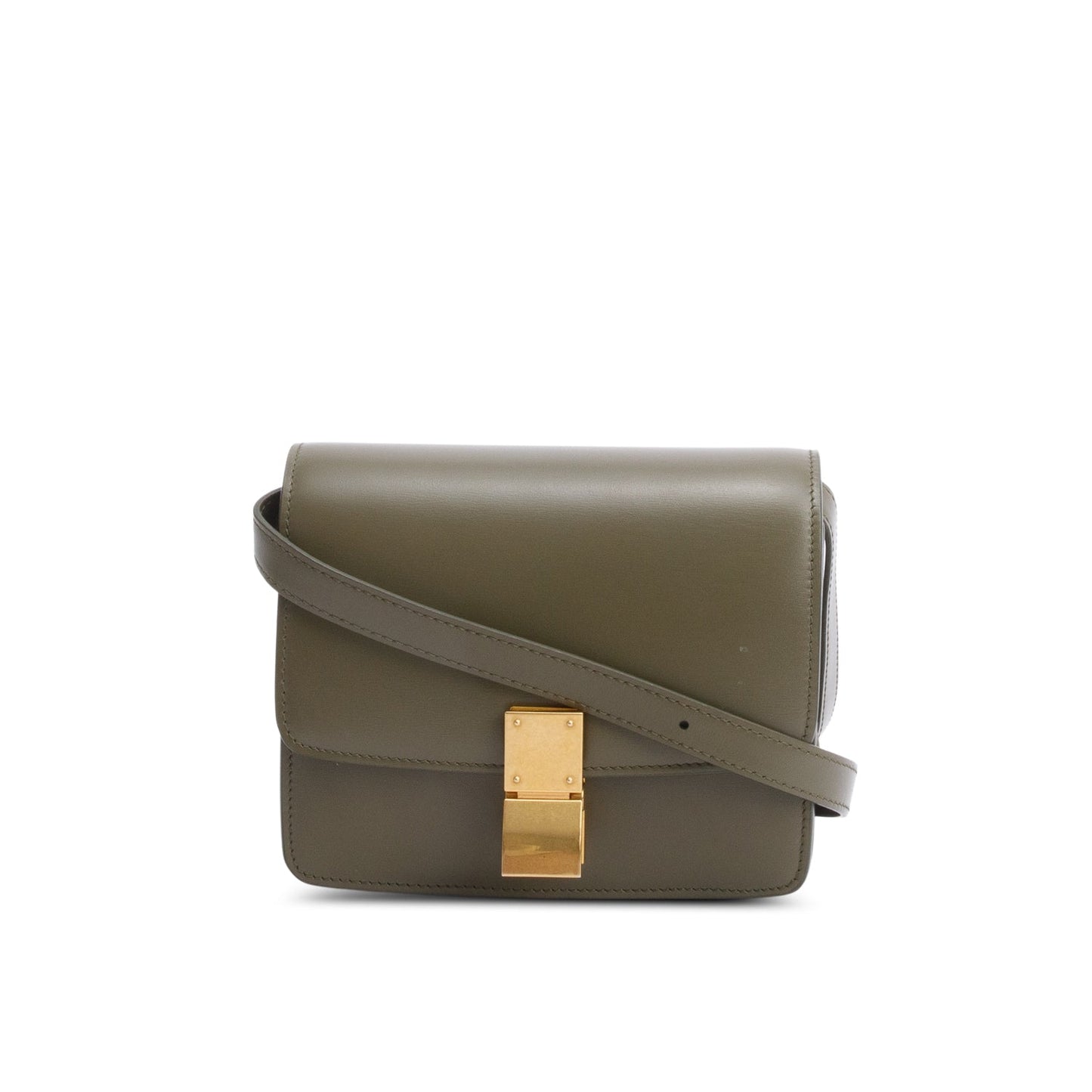 Celine Khaki Smooth Calfskin Small Classic Box Flap Bag