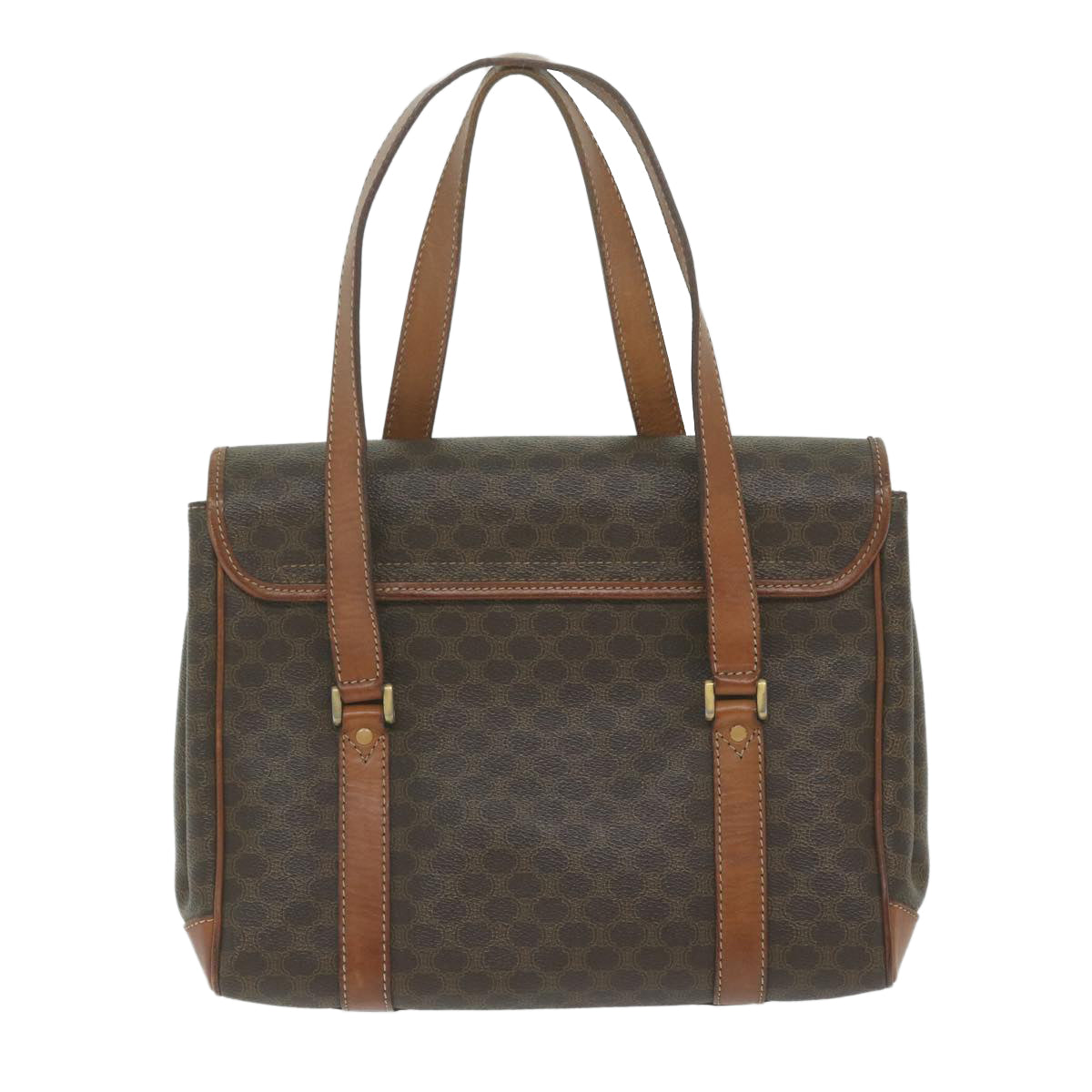 Luxury CELINE Macadam Canvas Hand Bag PVC Leather Brown 62676