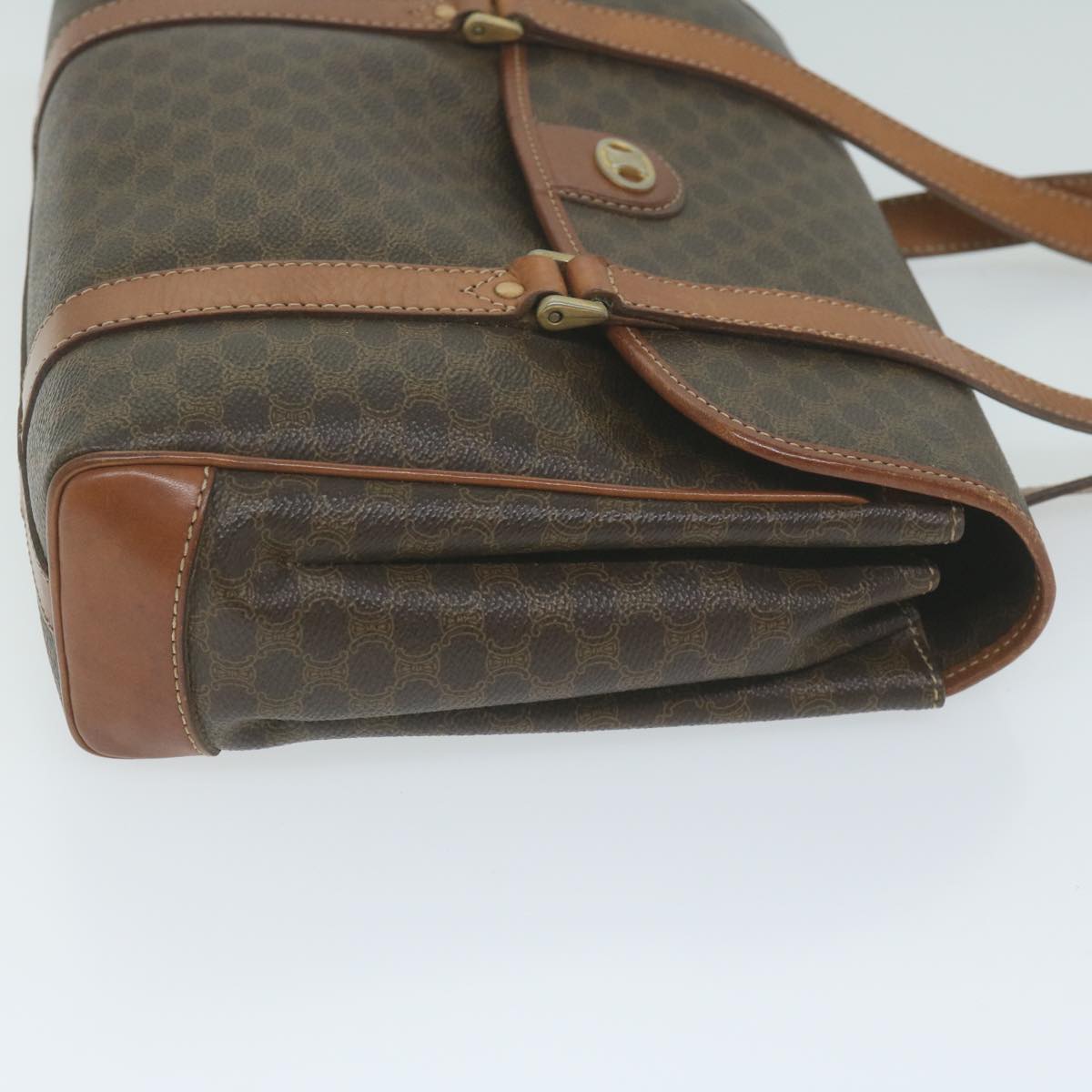Luxury CELINE Macadam Canvas Hand Bag PVC Leather Brown 62676
