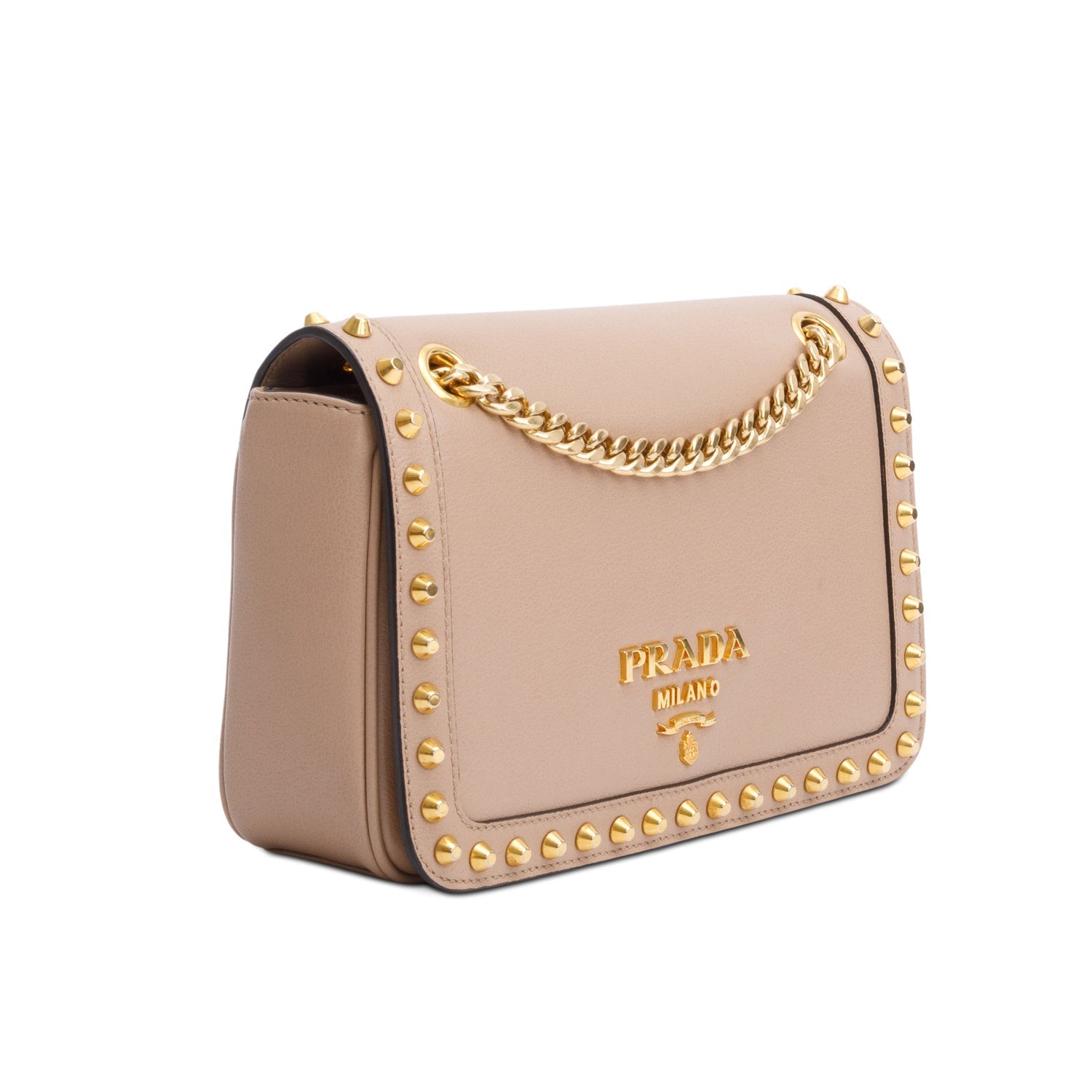 Prada Beige Glace Calf Leather Studded Camera Crossbody Bag