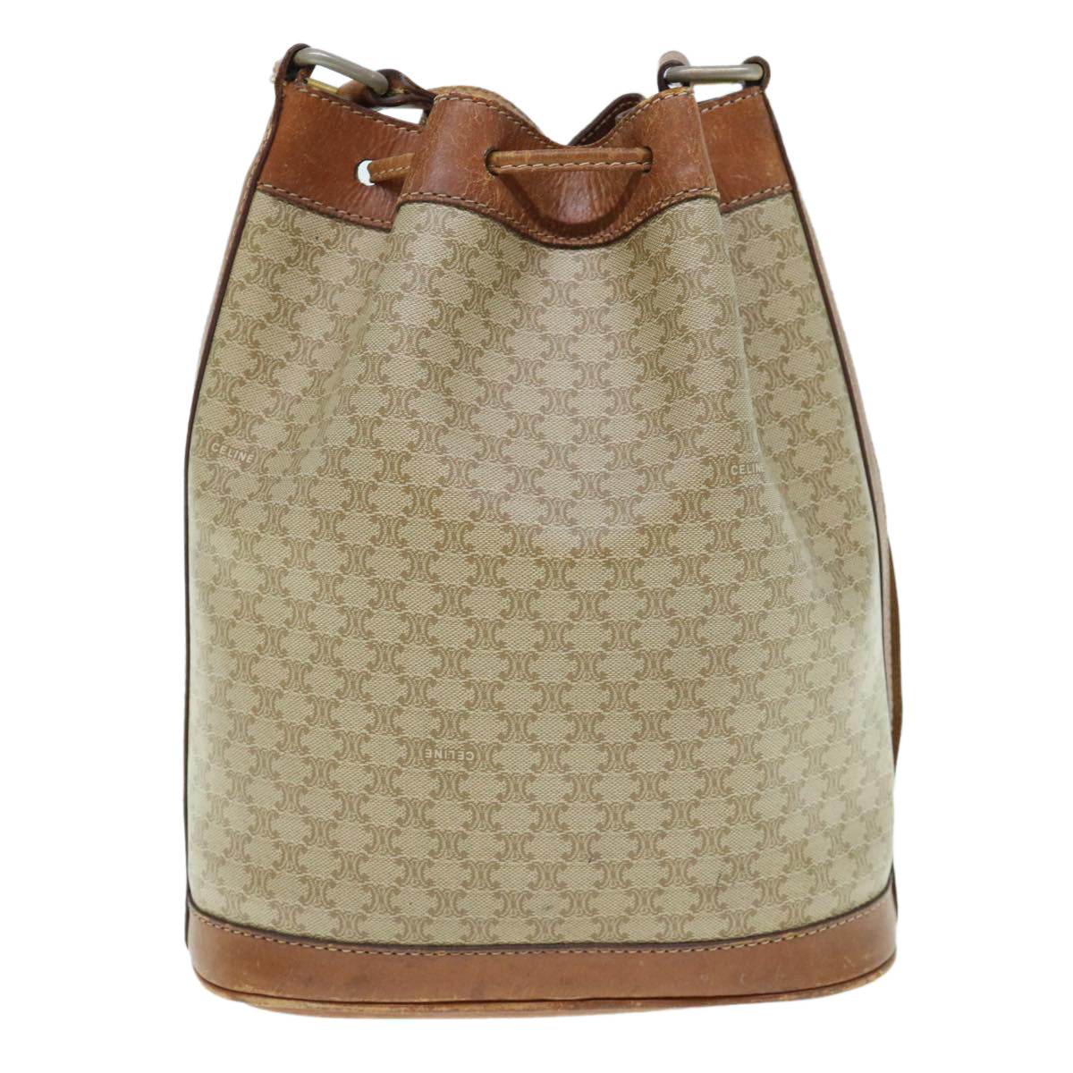 Luxury CELINE Macadam Canvas Shoulder Bag Beige 62765