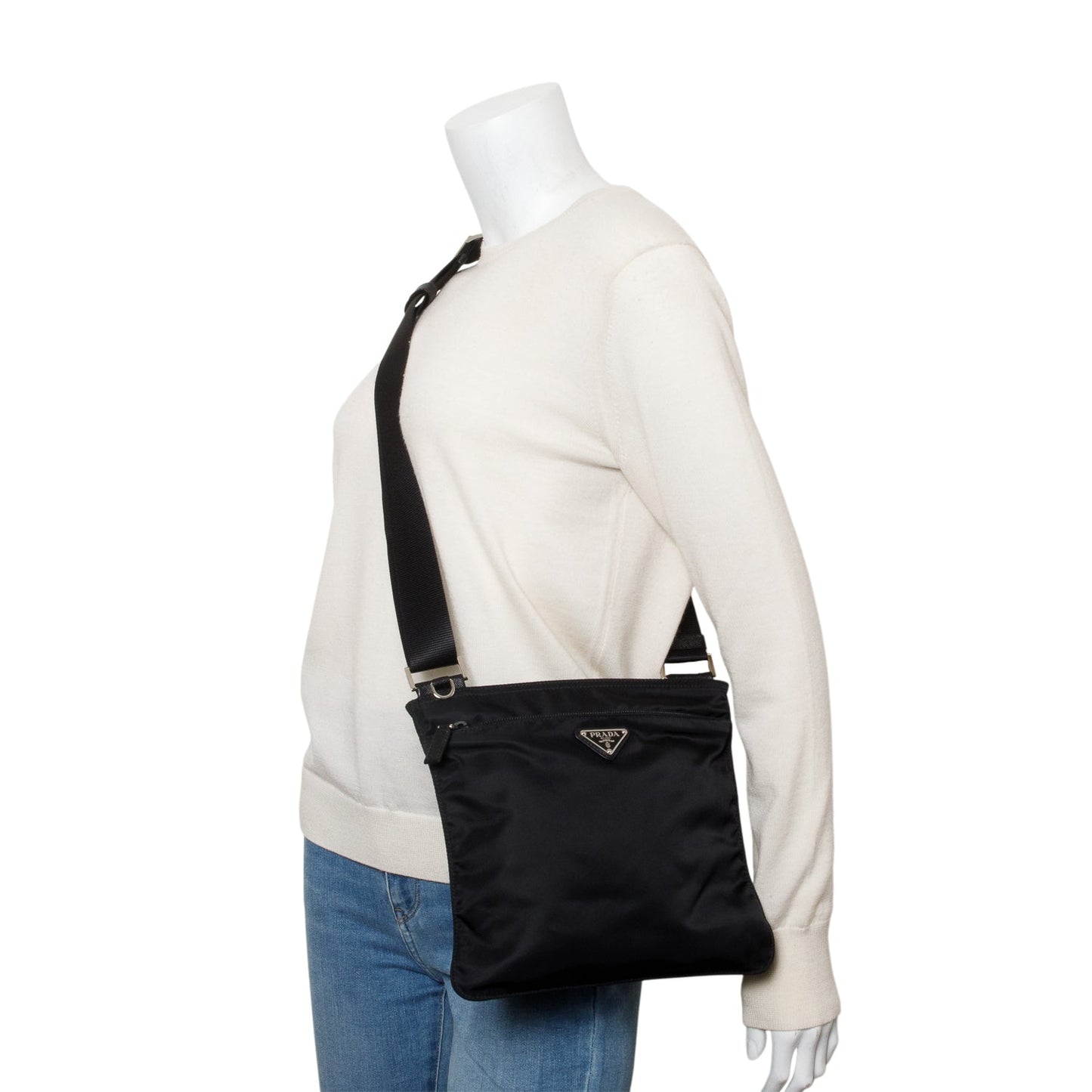 Prada Black Tessuto Nylon Vela Flat Messenger Bag