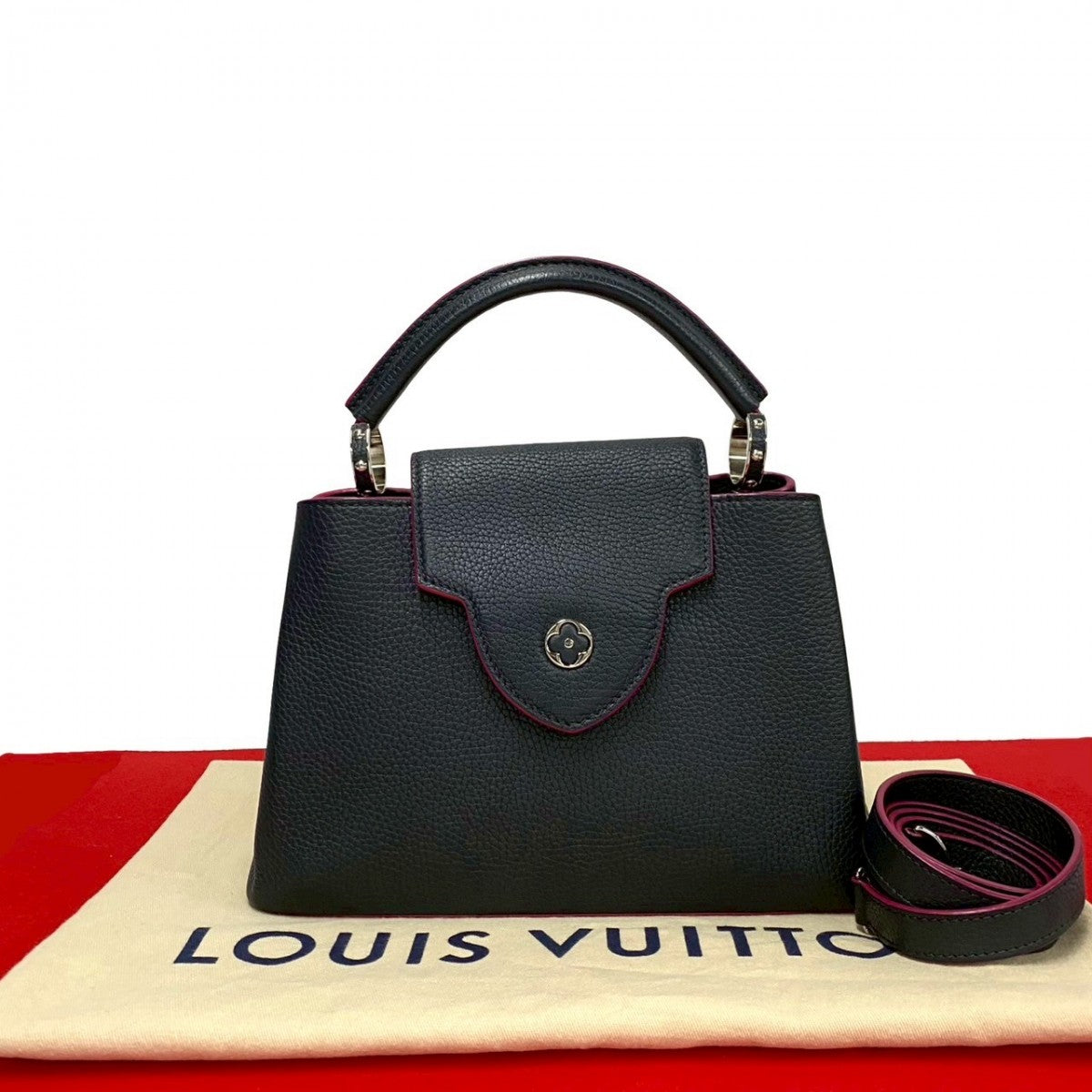 LOUIS VUITTON Shoulder Bag Taurillon Clemence Leather Navy Capsine BB Women