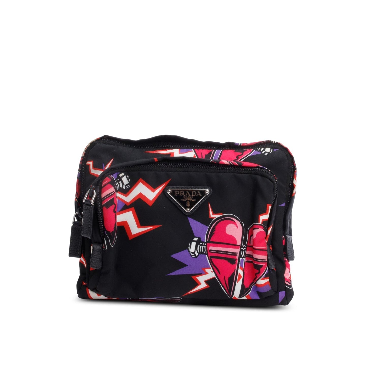 Prada X Universal Studios Black Multicolor Tessuto Nylon Frankenstein Heart Harnes Body Bag