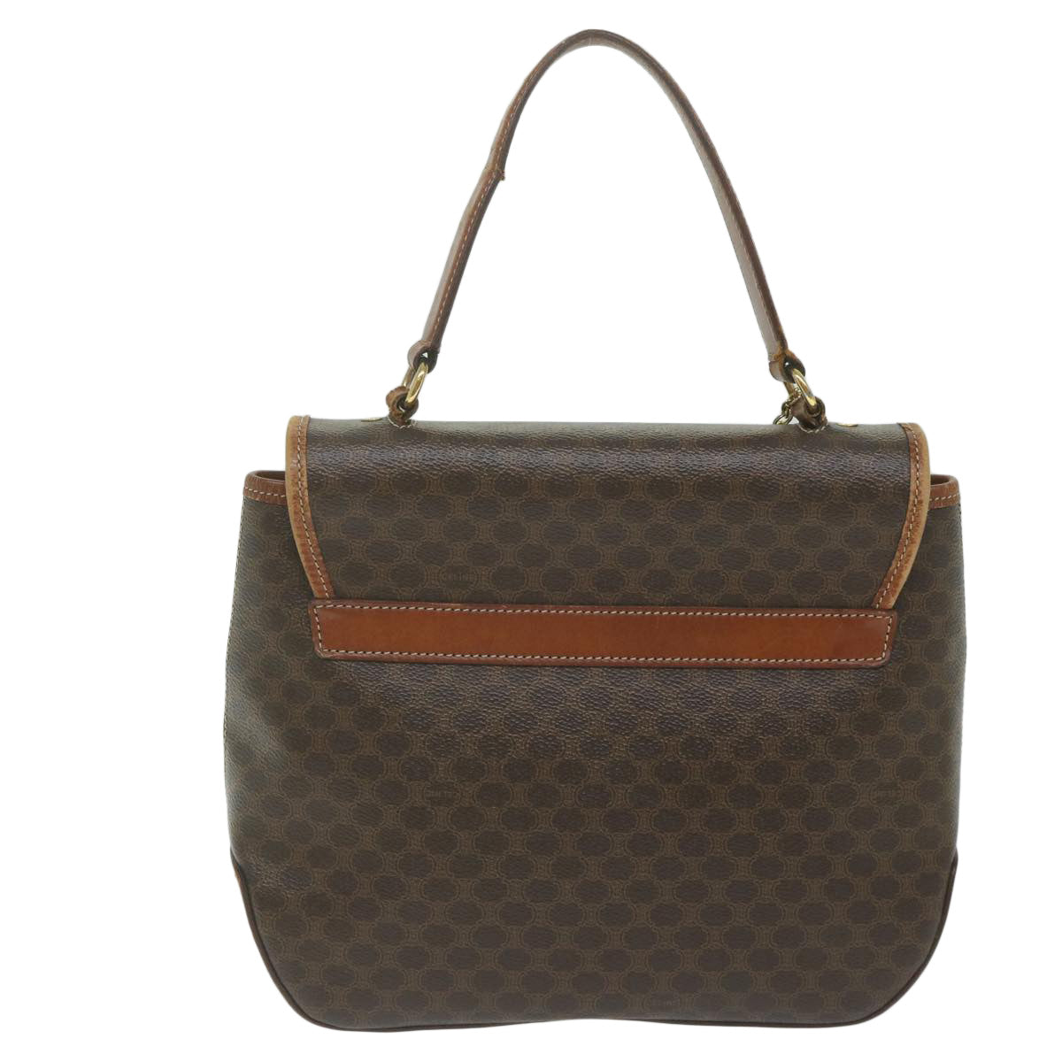 Luxury CELINE Macadam Canvas Hand Bag PVC Leather 2way Brown 62941
