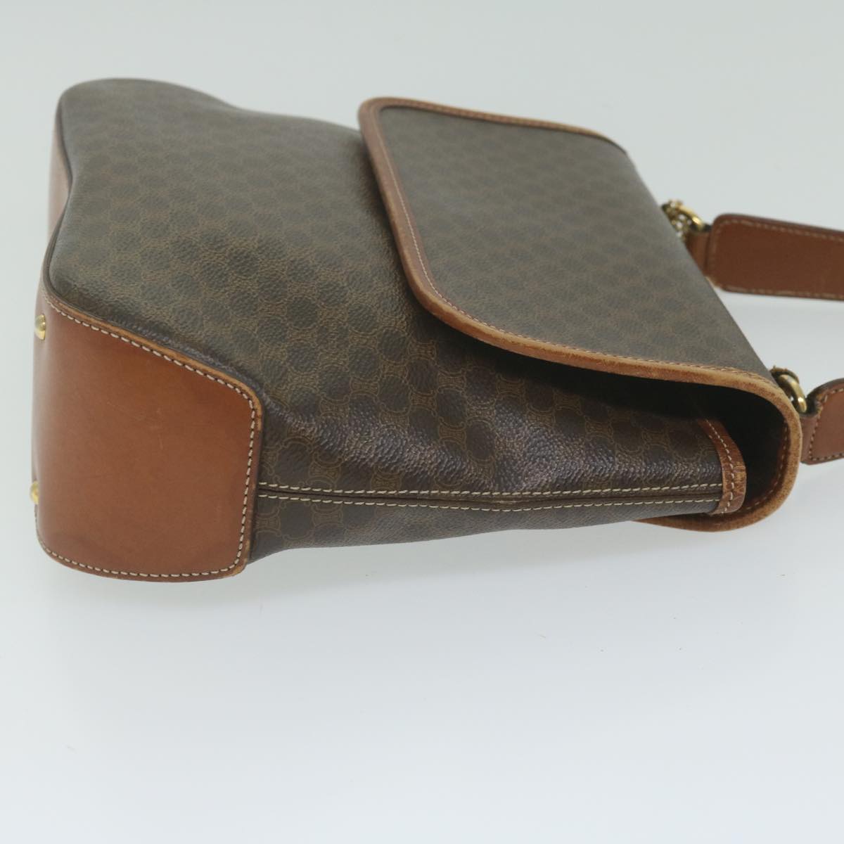 Luxury CELINE Macadam Canvas Hand Bag PVC Leather 2way Brown 62941
