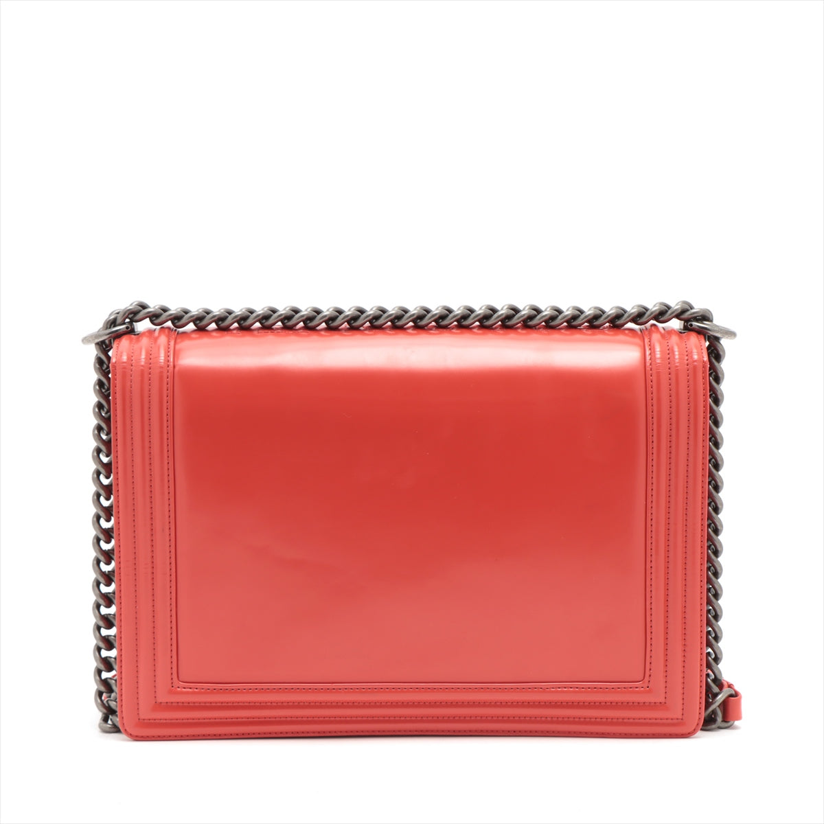 Chanel Boy Chanel Leather Chain Shoulder Bag Red Silver Gold