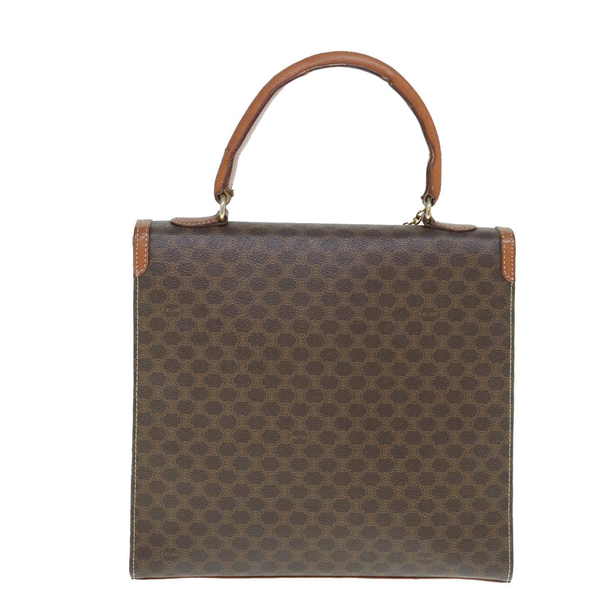 Luxury CELINE Macadam Canvas Hand Bag PVC Leather Brown 63166