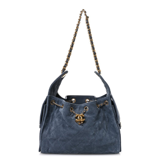 Suede Quilted Small Chanel 25 Handbag Blue