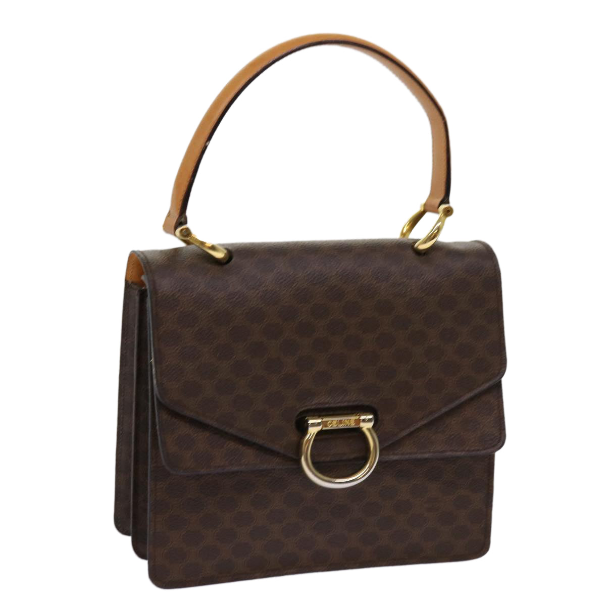 Luxury CELINE Macadam Canvas Hand Bag PVC Leather Brown 63307