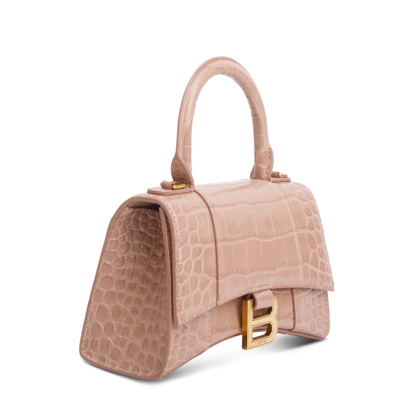 Balenciaga Beige Croc-Embossed Leather XS Hourglass Top Handle Bag