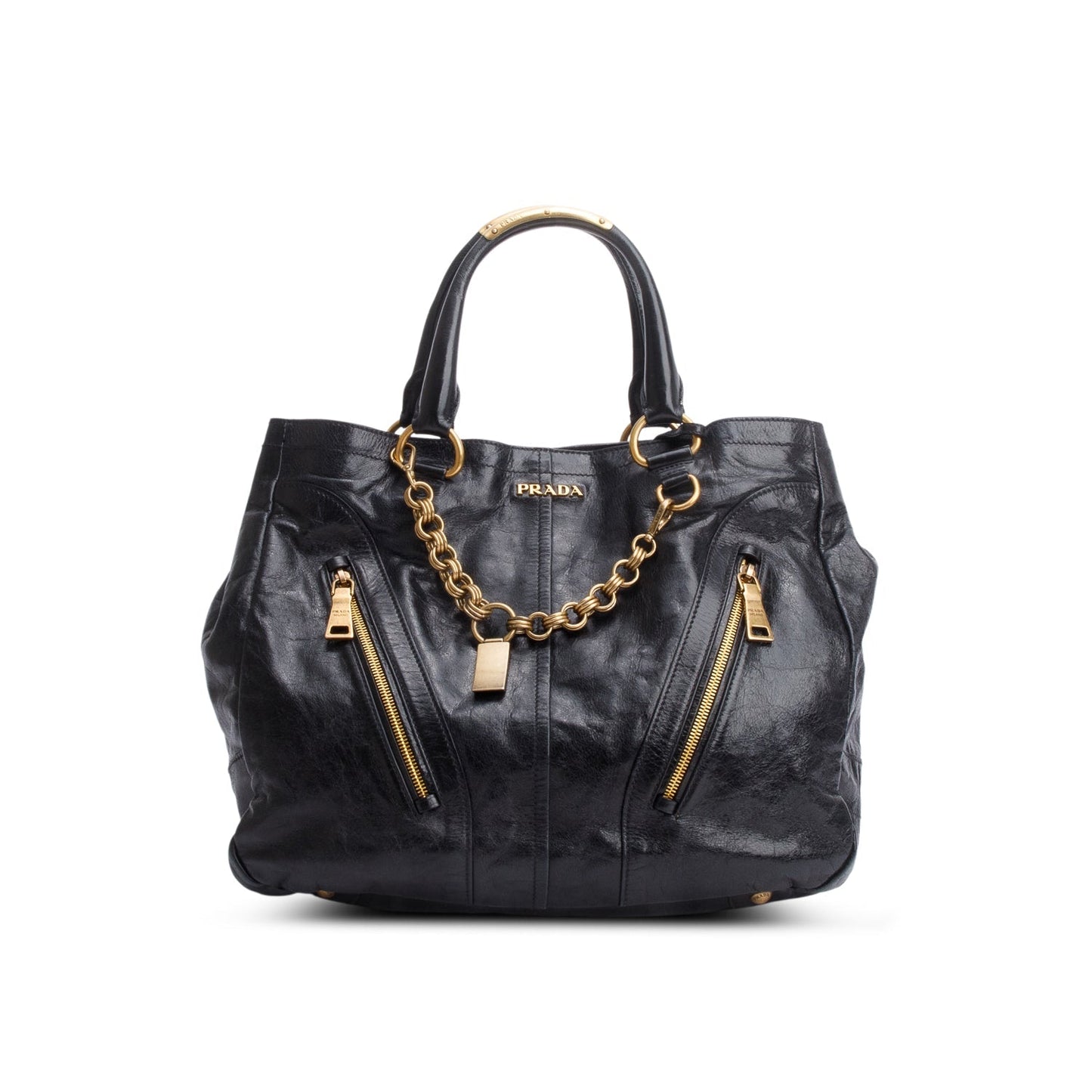 Prada Black Vitello Shine Chain Hobo