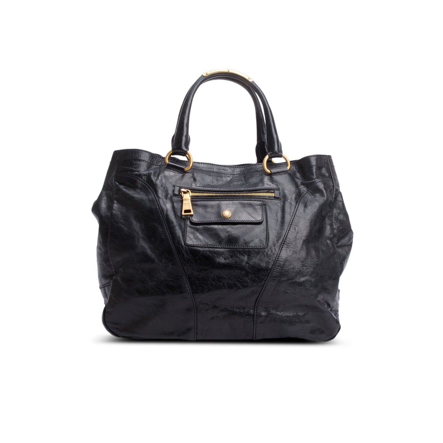 Prada Black Vitello Shine Chain Hobo
