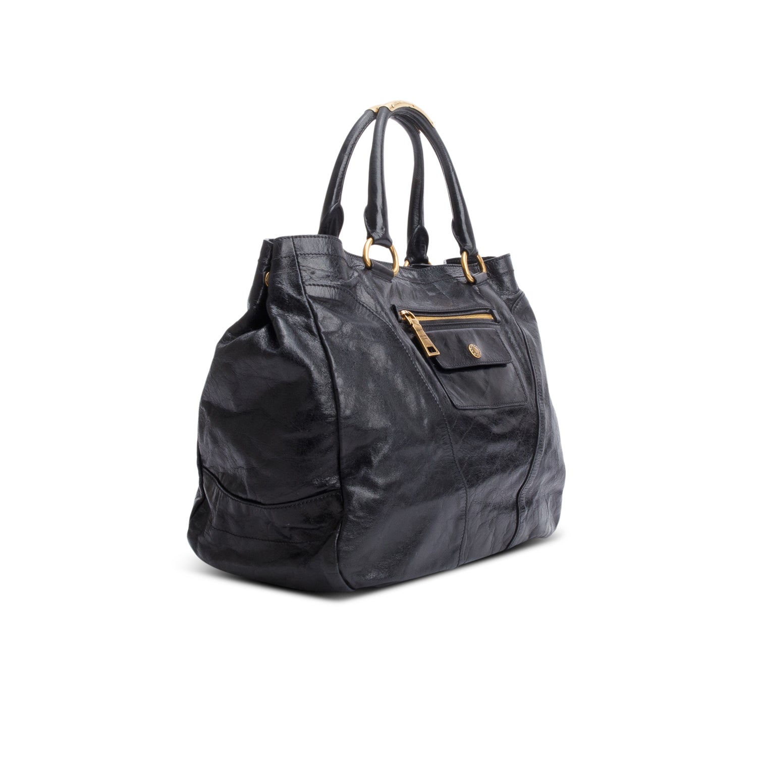 Prada Black Vitello Shine Chain Hobo