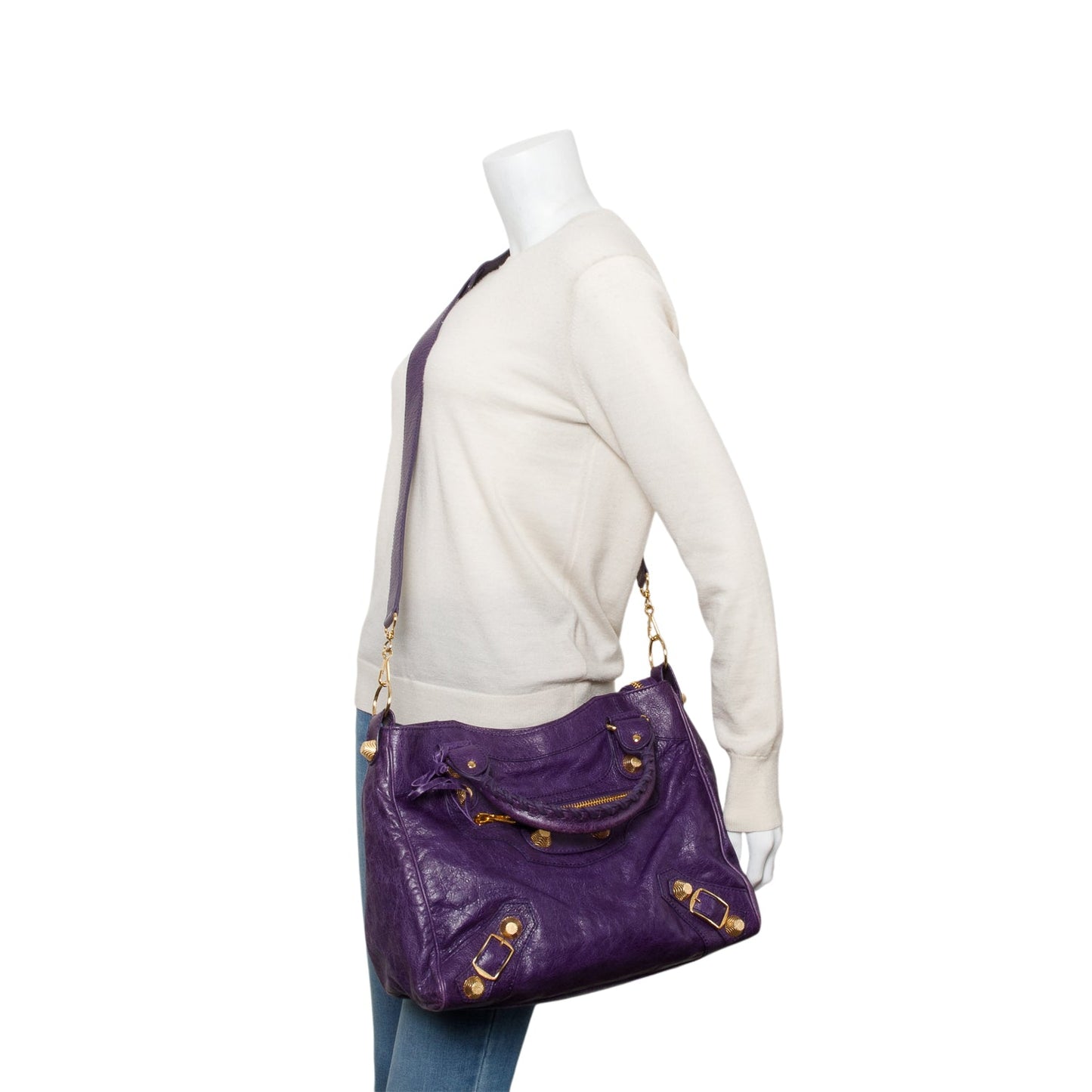 Balenciaga Purple Distressed Arena Leather Giant 21 City Bag