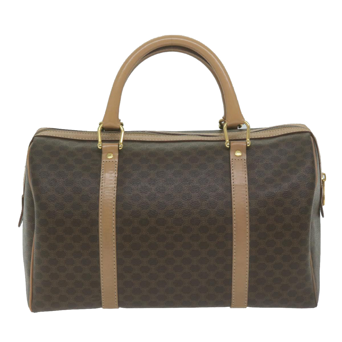 Luxury CELINE Macadam Canvas Boston Bag PVC Brown 63609