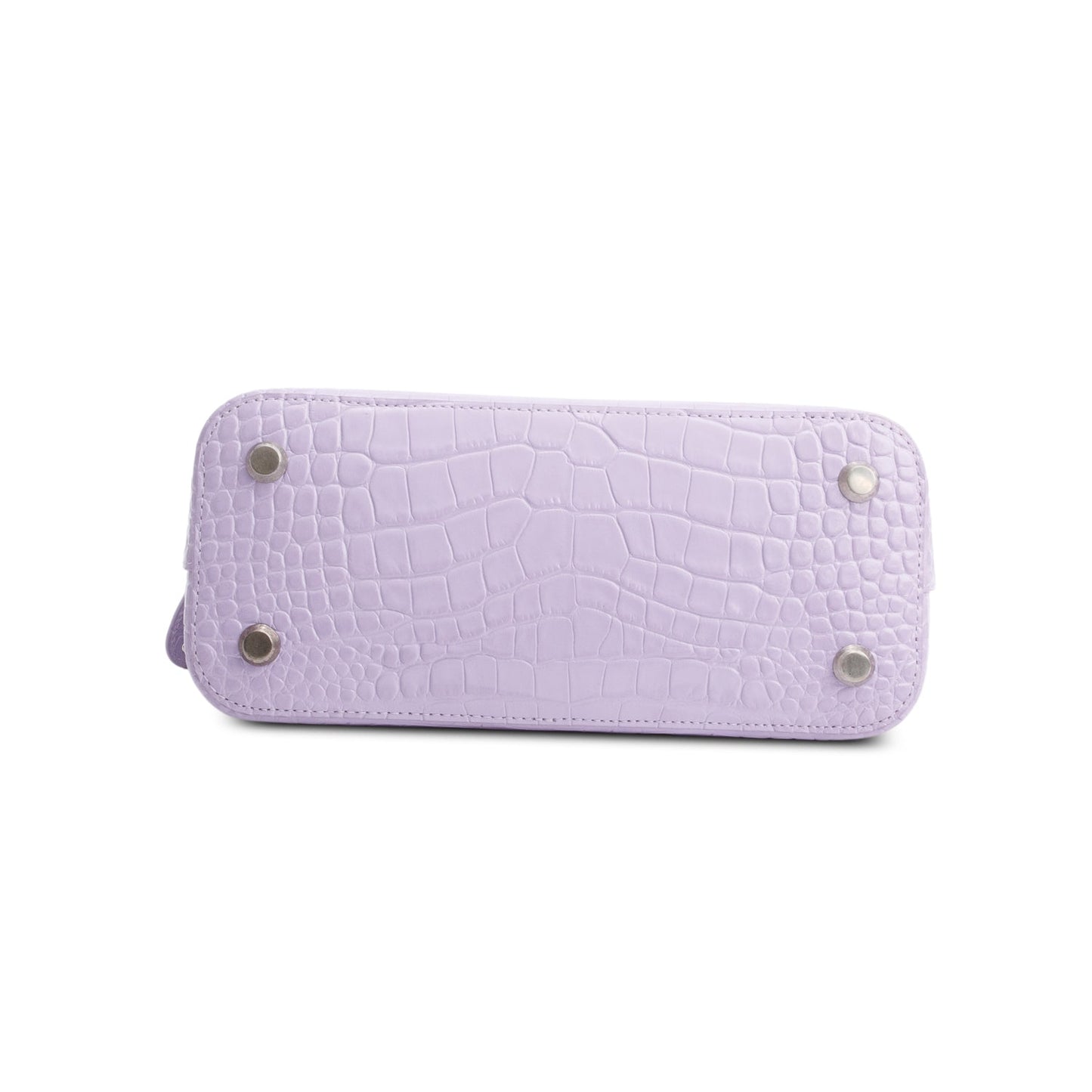 Balenciaga Lilac Shiny Calfskin Logo Croc Embossed S Ville Top Handle Bag