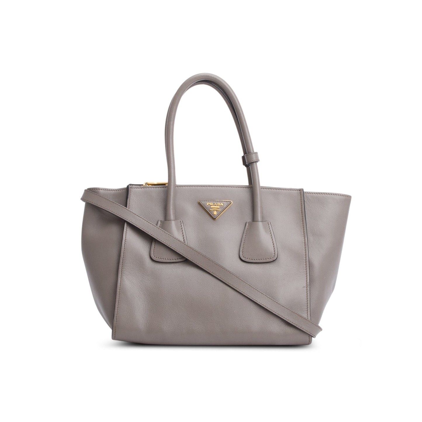 Prada Grey City Calf Small Twin Pocket Tote