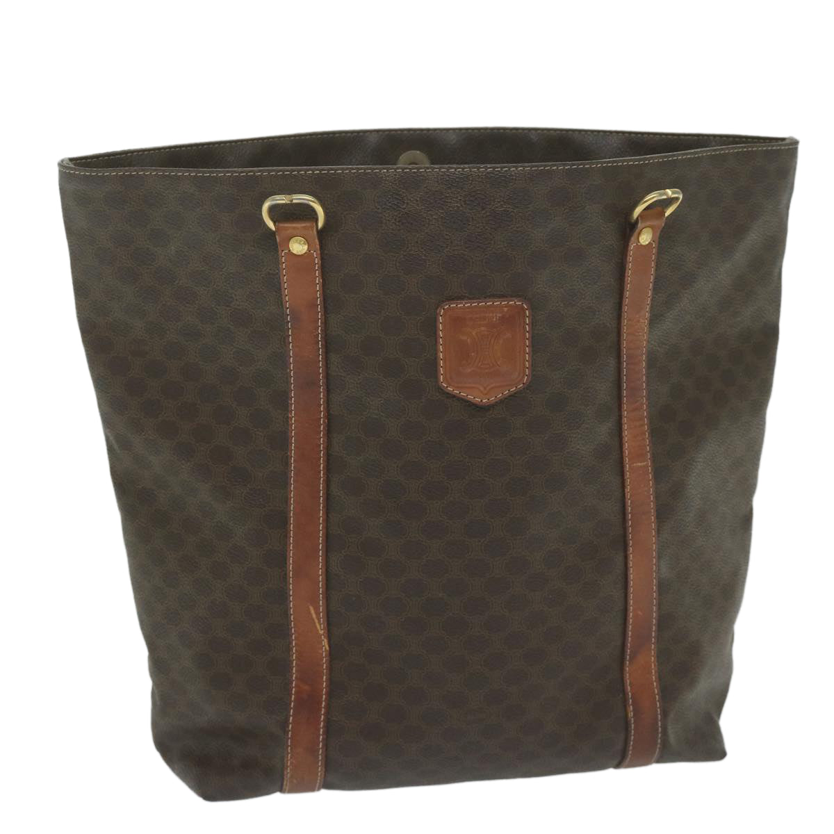 Luxury CELINE Macadam Canvas Tote Bag PVC Leather Brown 63637