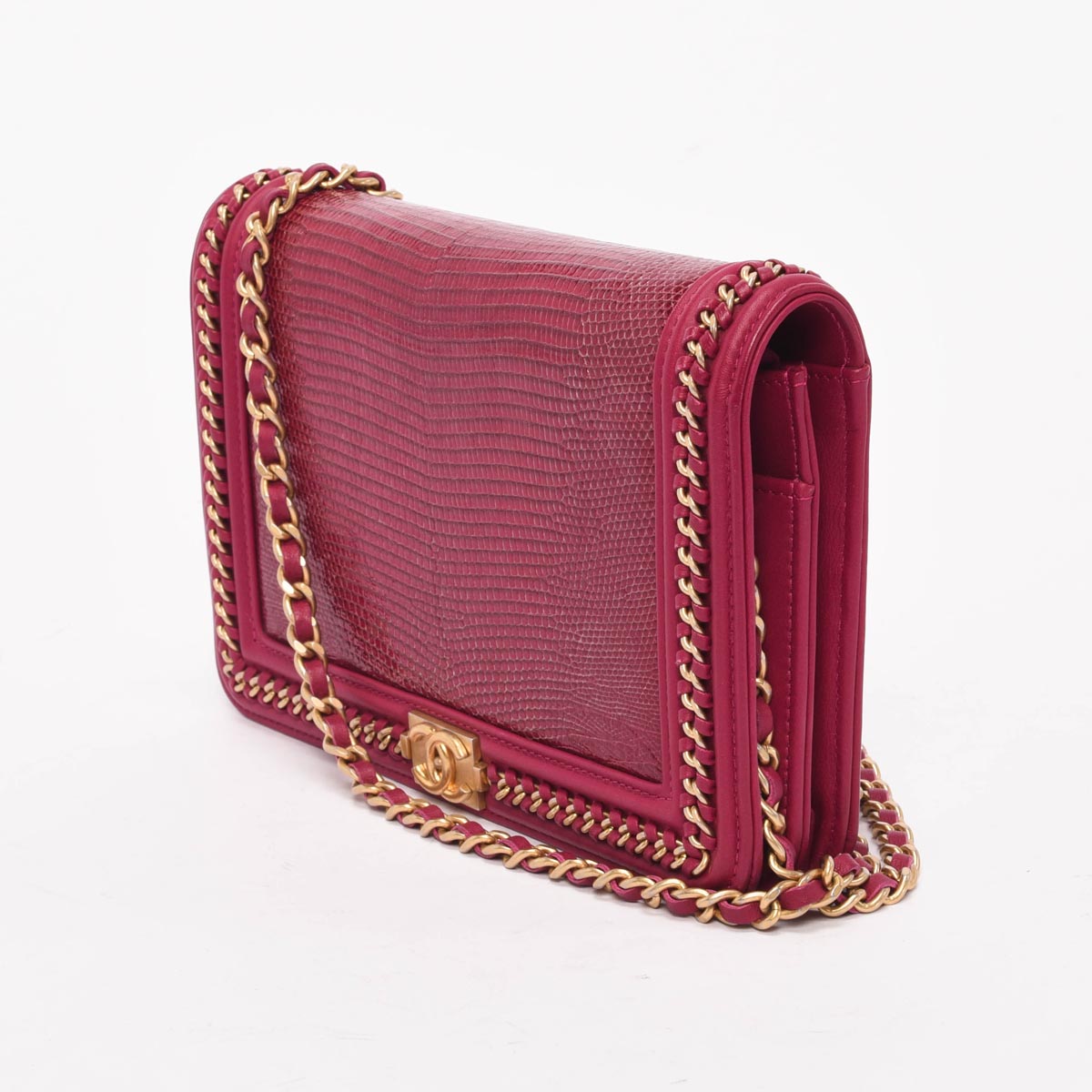 Chanel Magenta Lizard & Lambskin Chain Around Boy WOC Crossbody
