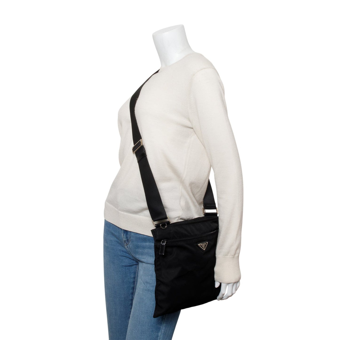 Prada Black Tessuto Nylon Vela Flat Messenger Bag