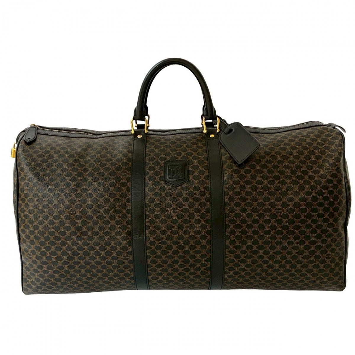 CELINE Boston Duffel bag Leather, PVC Brown Macadam Blason Triomphe Pattern Women