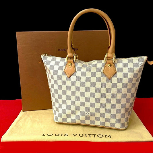 LOUIS VUITTON Tote Bag Leather, PVC white Damier Azur Saleya PM Women