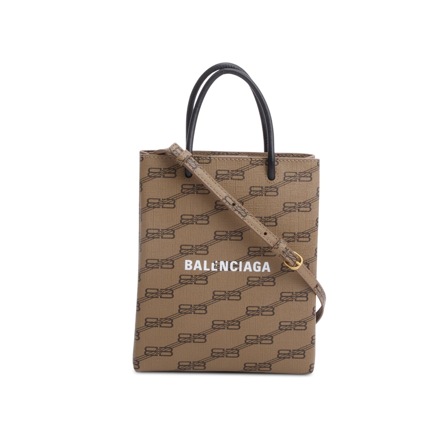 Balenciaga Brown Coated Canvas BB Monogram Print Tote Bag