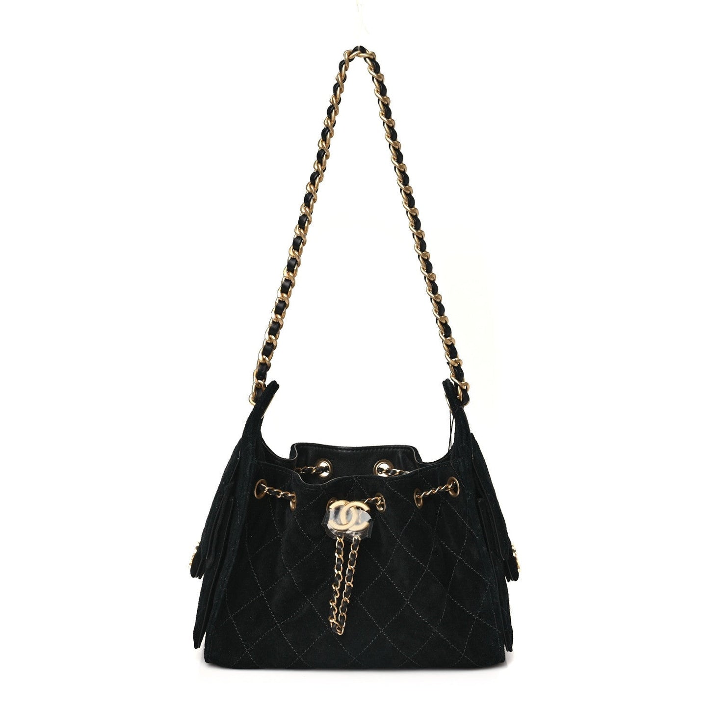 Suede Quilted Mini Chanel 25 Handbag Black