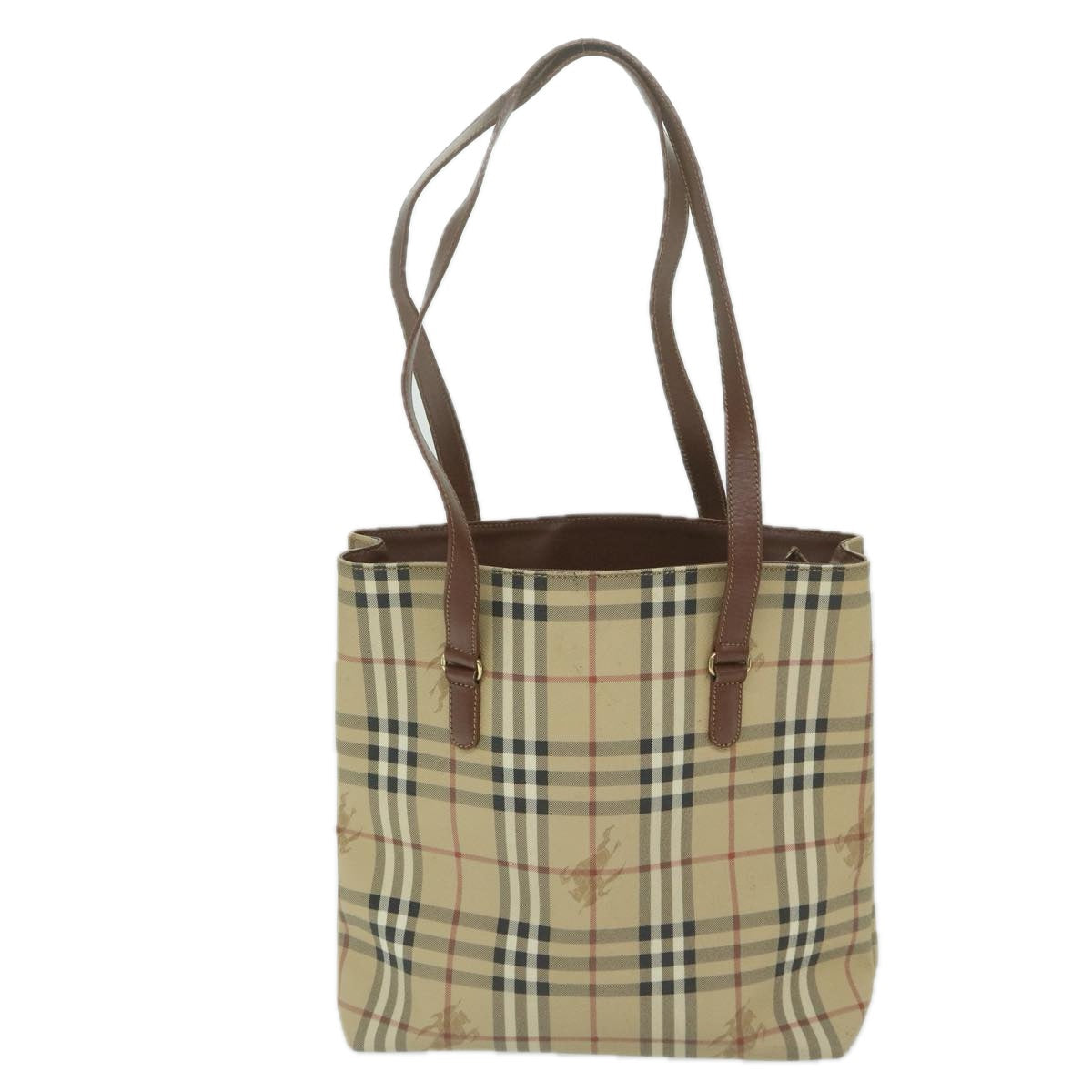 Burberry Nova Check Shoulder Bag PVC Leather Beige Auth 63774