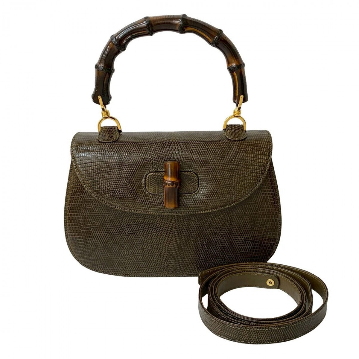 GUCCI Shoulder Bag leather Brown Bamboo Women
