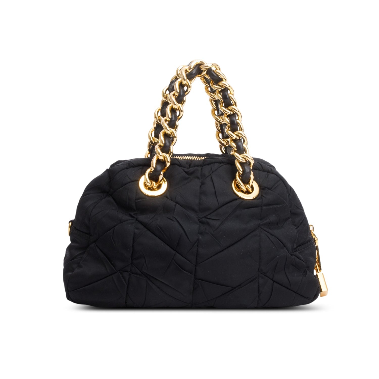 Prada Black Quilted Tessuto Chain Dome Bag