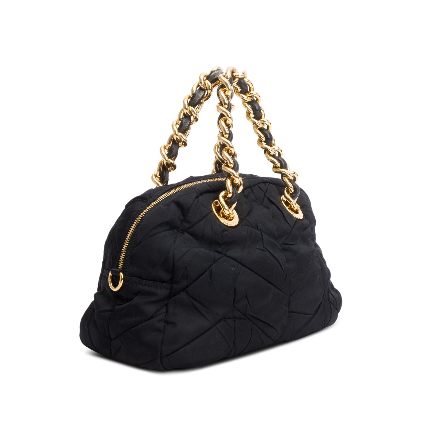 Prada Black Quilted Tessuto Chain Dome Bag