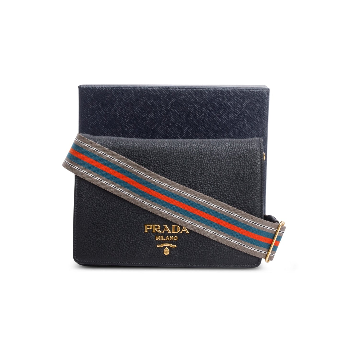 Prada Black Vitello Daino Phenix Flap Crossbody Bag