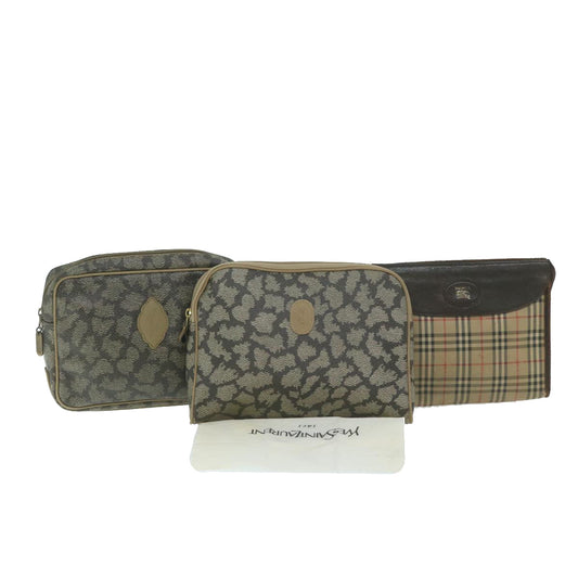 Burberry Saint Laurent Clutch Bag PVC Leather 3Set Black Beige Auth 63887