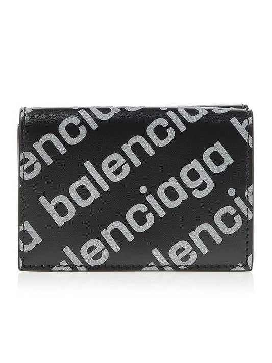 Luxury Balenciaga Trending 2026 All-Over Logo Tri-Fold Half Wallet Black